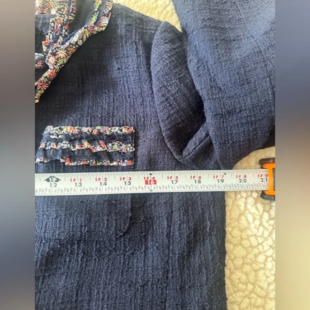 J. Crew Lady Jacket Navy Tweed Liberty London Floral Ruffle
Size 10 petite - Picture 7 of 12